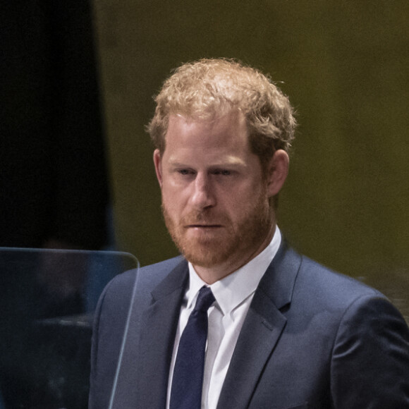 Le prince Harry, duc de Sussex et Meghan Markle, duchesse de Sussex, lors de la célébration du "Nelson Mandela International Day" au siège de l'ONU à New York. Le Prix Nelson Mandela des Nations Unies 2020 a été décerné à Mme Marianna V. Vardinoyannis de Grèce et au Dr Morissanda Kouyate de Guinée. New York, le 18 juillet 2022. 