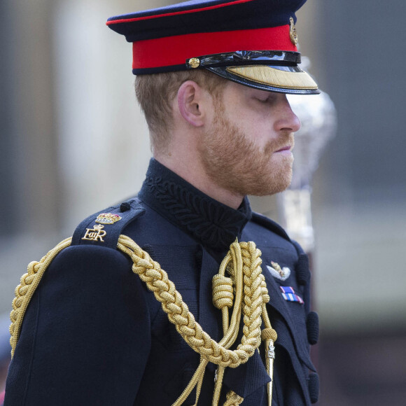 Le prince Harry, duc de Sussex, à l'abbaye de Westminster pour les commémorations du Souvenir à Londres. Le 8 novembre 2018 