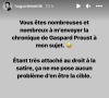 Hugo Clément répond à Gaspard Proust, sur Instagram.