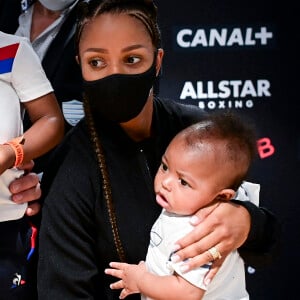 Estelle Yoka Mossely et son fils Magomed - Conférence de presse à la veille du combat "La Conquete – Tony Yoka Vs Johann Duhaupas" à Paris La Défense Arena à Nanterre, le 24 septembre 2020. © JB Autissier / Panoramic / Bestimage