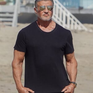 Sylvester Stallone, sa femme Jennifer Flavin et leur fille Scarlet Rose sont allés marcher sur la plage de Malibu avec des amies à Los Angeles, Californie, Etats-Unis, le 7 août 2020. 