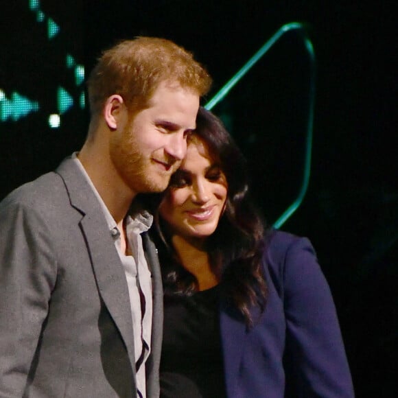 Le prince Harry, duc de Sussex, et Meghan Markle, duchesse de Sussex, enceinte, lors de l'évènement WE Day au Wembley Arena à Londres, Royaume Uni, le 6 mars 2019. 