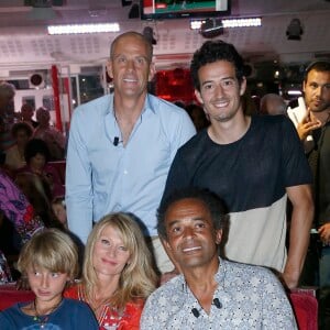 Isabelle Camus avec Yannick Noah et leur fils Joalukas, Guy Forget et son fil Mathieu Forget - Enregistrement de l'émission "Vivement Dimanche" à Paris le 11 juin 2014. L'émission sera diffusée le 15 juin. 