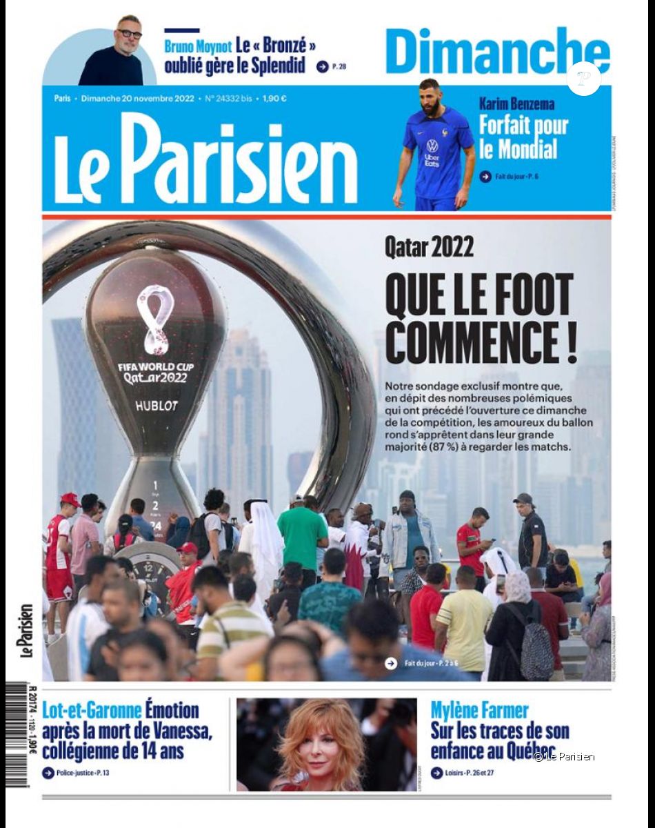 La couverture du journal "Le Parisien" du dimanche 20 novembre 2022.