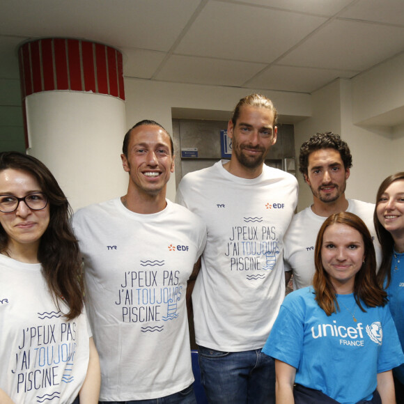 Exclusif - Camille Lacourt, Frédérick Bousquet et Benjamin Stasiulis participent à une séance dédicaces à la piscine Vallier à Marseille à l'occasion de la 12 ème Nuit de l'Eau. Cet événement à but humanitaire est organisé par la Fédération Française de Natation et l'UNICEF France afin d'améliorer l'accès à l'eau potable pour les enfants les plus vulnérables. Marseille, Le 23 Mars 2019.