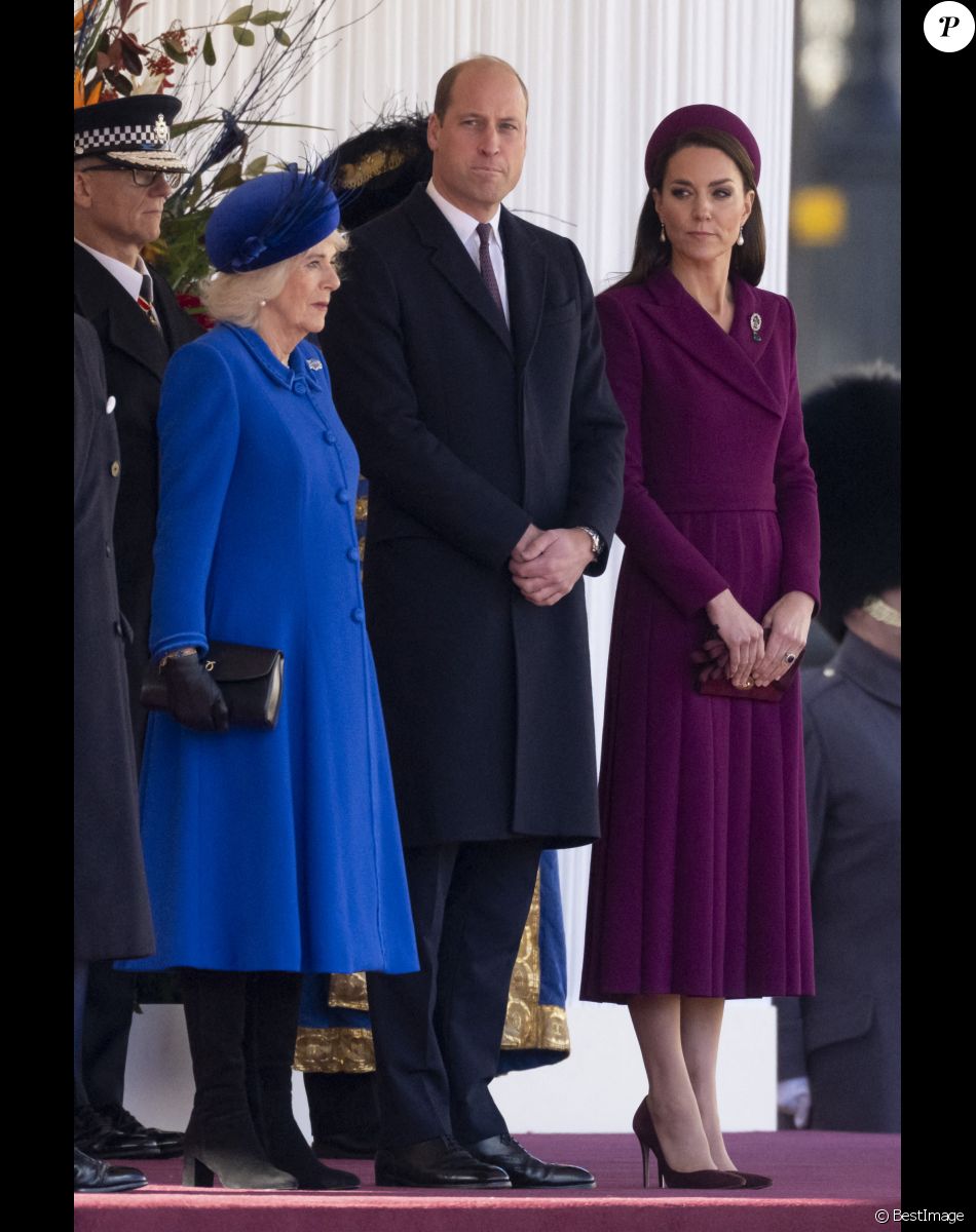 Camilla Parker Bowles, reine consort d'Angleterre, le prince William, prince de Galles, et Catherine (Kate) Middleton, princesse de Galles - La famille royale et le gouvernement du Royaume Uni lors de la cérémonie d'accueil du président de l'Afrique du Sud, en visite d'état à Londres, Royaume Uni, le 22 novembre 2022.