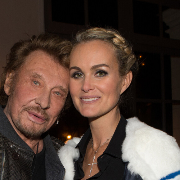 Exclusif - Johnny Hallyday et sa femme Laeticia - Aftershow apres le concert caritatif de Johnny Hallyday pour l'association de sa femme "La Bonne Etoile", qui vient en aide aux enfants du Vietnam, au Trianon a Paris, le 15 decembre 2013.