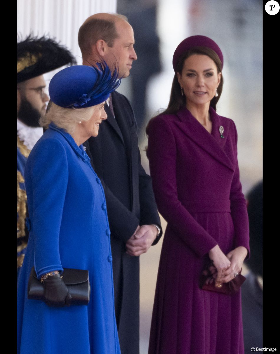 Camilla Parker Bowles, reine consort d'Angleterre, le prince William, prince de Galles, et Catherine (Kate) Middleton, princesse de Galles - La famille royale et le gouvernement du Royaume Uni lors de la cérémonie d'accueil du président de l'Afrique du Sud, en visite d'état à Londres, Royaume Uni, le 22 novembre 2022.