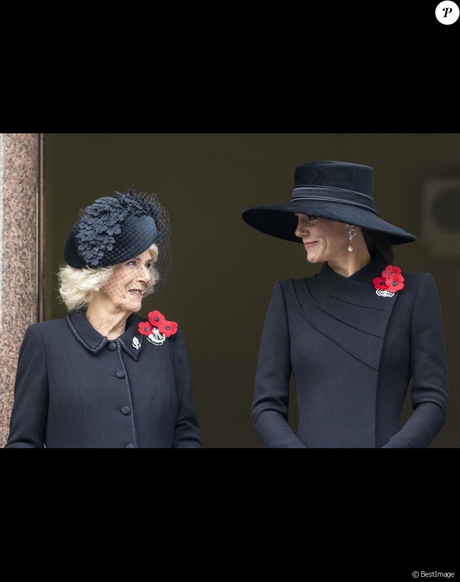 Camilla Parker Bowles, reine consort d'Angleterre, et Catherine (Kate) Middleton, princesse de Galles, - Les membres de la famille royale d'Angleterre et les personnalités lors du "Remembrance Sunday Service" à Londres, le 13 novembre 2022.
