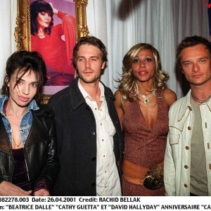 Beatrice Dalle, Michael Vartan, Cathy Guetta et David Hallyday aux Bains à Paris le 26 avril 2001