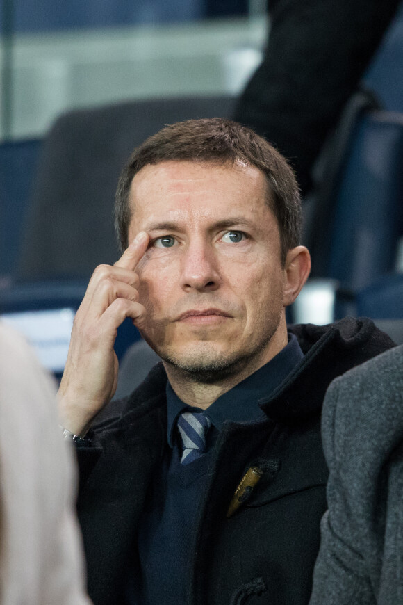 Grégoire Margotton dans les tribunes du Parc des Princes lors du match de ligue des champions de l'UEFA opposant le Paris Saint-Germain à Liverpool FC à Paris, France, le 28 novembre 2018. Le PSG a gagné 2-1. © Cyril Moreau/Bestimage