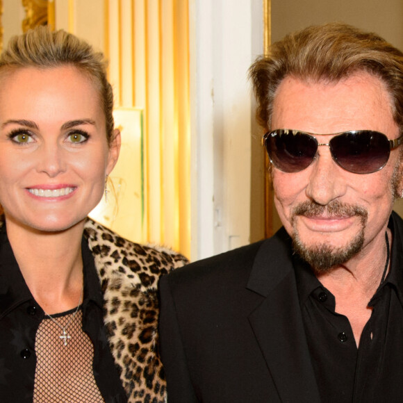 Johnny Hallyday et sa femme Laeticia - Remise de décoration de Commandeur de l'Ordre des Arts et des Lettres à Harvey Keitel au ministère de la culture à Paris. Le 13 octobre 2015  No Web No Blog pour Belgique et Suisse - U.S actor Harvey Keitel is awarded Commander in the Order of Arts and Letters during a ceremony at the Culture Ministry in Paris, France, Tuesday, Oct. 13 2015 
