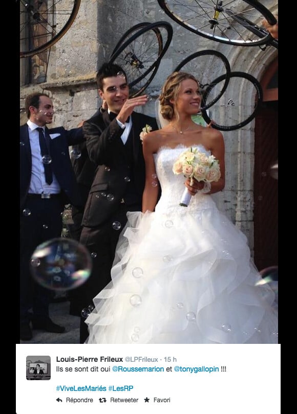 Mariage des cyclistes Tony Gallopin et Marion Rousse le 18 octobre 2014. 