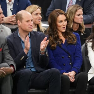 Le prince de Galles William et Kate Catherine Middleton, princesse de Galles, lors du match de basket "Boston Celtics vs Miami Heat" à Boston. Le 30 novembre 2022 