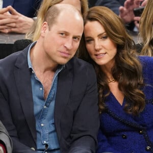 Le prince William, prince de Galles, et Catherine (Kate) Middleton, princesse de Galles, assistent au match de NBA "Boston Celtics - Miami Heat" au TD Garden à Boston