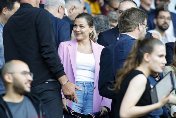 Laure Boulleau dans les tribunes lors du match de Ligue 1 "PSG - Metz (5-0)" au Parc des Princes, le 21 mai 2022.