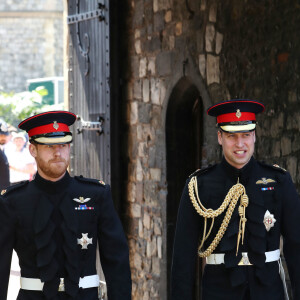 Les princes Harry et William arrivent à la chapelle St. George au château de Windsor - Mariage du prince Harry et de Meghan Markle au château de Windsor, Royaume Uni, le 19 mai 2018. 