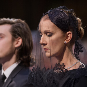 Céline Dion et son fils René-Charles Angélil - Intérieur des obsèques nationales de René Angélil en la Basilique Notre-Dame de Montréal, le 22 janvier 2016. Crédit Obligatoire : © Annie Paquin / OSAIMAGES / FEELING via Bestimage