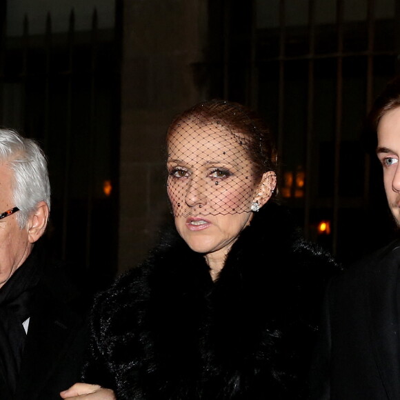 Céline Dion, son fils René-Charles Angélil et son frère Michel Dion - La famille de René Angélil sort de la Basilique Notre-Dame de Montréal où tous les anonymes sont venus se recueillir en sa mémoire et présenter leurs condoléances à Céline Dion, la veille de ses funérailles, le 21 janvier 2016. © Dominique Jacovides/Bestimage 