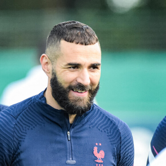 Karim Benzema - Entraînement de l'équipe de France au Centre National du Football à Clairefontaine-en-Yvelines le 1er juin 2022. 