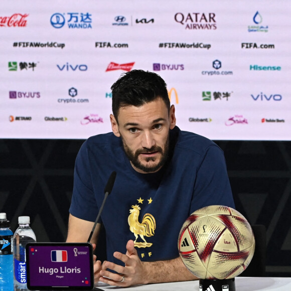 Hugo Lloris, capitaine de l'équipe de France - Conférence de presse du séléctionneur et du capitaine de l'équipe de France avant la finale France / Argentine lors de la Coupe du Monde de football FIFA Qatar 2022 à Doha le 17 décembre 2022. © Philippe Perusseau / Bestimage