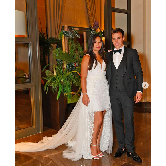 Marie Chevallier et Louis Ducruet lors de la réception de leur mariage organisée au Monte-Carlo Bay, le 27 juillet 2019.