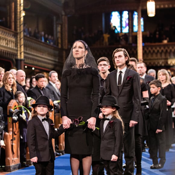 Céline Dion, ses enfants René-Charles Angélil, les jumeaux Nelson Angélil et Eddy Angélil - Intérieur des obsèques nationales de René Angélil en la Basilique Notre-Dame de Montréal, le 22 janvier 2016. © Olivier Samson Arcand / OSAIMAGES / FEELING via Bestimage