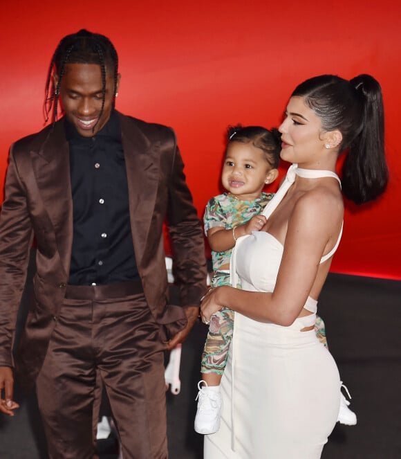 Kylie Jenner, son compagnon Travis Scott et leur fille Stormi Webster - Première du reportage 'Travis Scott : Look Mom I Can Fly', le 27 août 2019. 