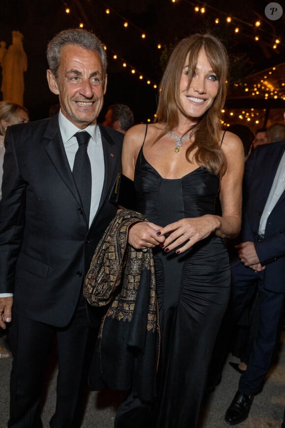 Carla Bruni et son mari Nicolas Sarkozy - Soirée "Women In Motion" par Kering au Château de la Castre lors du 75e Festival de Cannes. © Olivier Borde / Bestimage 