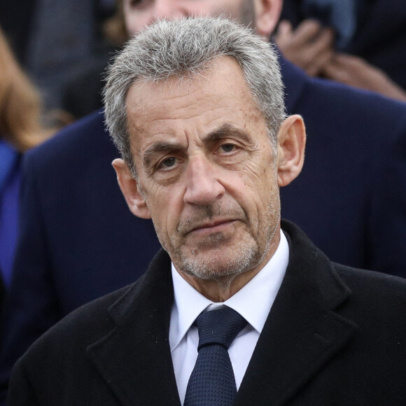 Nicolas Sarkozy lors de la commémoration marquant le 104ème anniversaire de l'Armistice du 11 novembre 1918, mettant fin à la Première Guerre mondiale (WWI) à l'Arc de Tromphe sur la Place de l'Etoile à Paris, France, le 11 novembre 2022. © Stéphane Lemouton/Bestimage