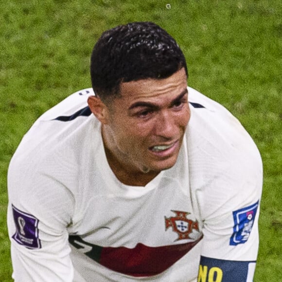 Les larmes de Cristiano Ronaldo après la défaite de l'équipe du Portugal face au Maroc (1-0) en quarts de finale de la Coupe du Monde 2022 au Qatar (FIFA World Cup Qatar 2022), le 10 décembre 2022.