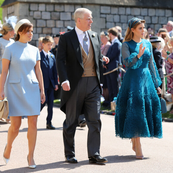 La princesse Eugenie d'York, Le prince Andrew, duc d'York et La princesse Beatrice d'York - Les invités arrivent à la chapelle St. George pour le mariage du prince Harry et de Meghan Markle au château de Windsor, Royaume Uni, le 19 mai 2018. 
