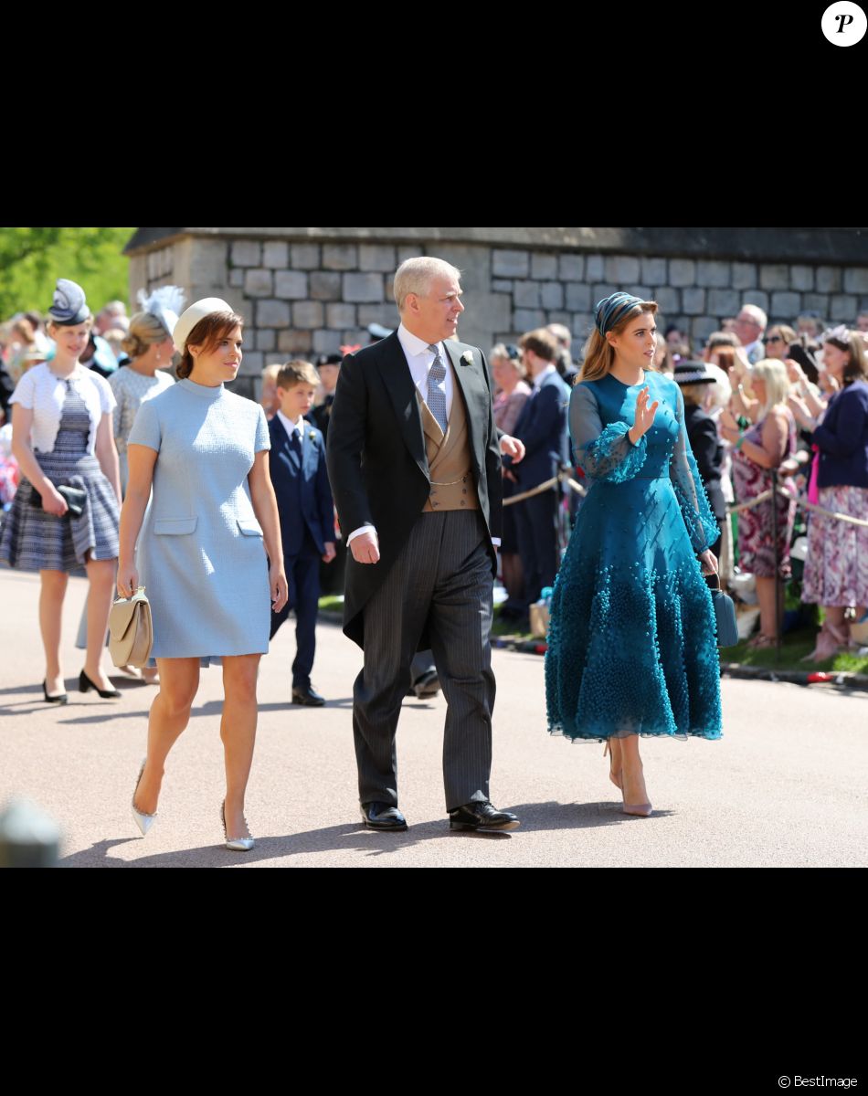 La princesse Eugenie d'York, Le prince Andrew, duc d'York et La princesse Beatrice d'York - Les invités arrivent à la chapelle St. George pour le mariage du prince Harry et de Meghan Markle au château de Windsor, Royaume Uni, le 19 mai 2018.