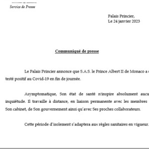 Le Palais annonce que le prince Albert II de Monaco a été testé positif à la Covid-19.
