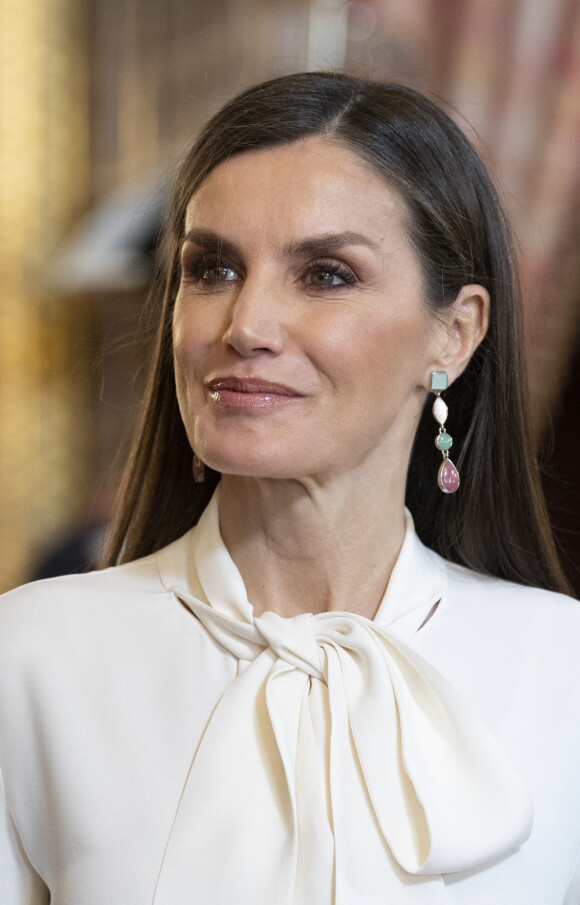 Le roi Felipe VI et la reine Letizia, lors de la réception du corps diplomatique accrédité en Espagne, au Palais Royal à Madrid, le 25 janvier 2023. Le roi Felipe et la reine Letizia d'Espagne reçoivent comme chaque année le corps diplomatique accrédité en Espagne, composé au total de 126 ambassades résidentes dans notre pays et de près de 800 consulats, 153 de carrière et plus de 600 honoraires. En outre, 49 autres pays sont accrédités auprès de l'Espagne, mais ont leur résidence à Paris, Londres, Bruxelles ou Genève. D'autre part, 42 organisations internationales ont leur siège en Espagne. Les diplomates sont des agents publics compétents en relations internationales en vue d'être accrédités auprès d'autres États ainsi qu'auprès d'organisations internationales à caractère représentatif. 