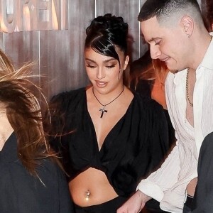 Lourdes Leon - Madonna fait la fête avec sa fille Lourdes Leon lors d'une soirée en son honneur pendant la foire d'art contemporain "Art Basel" à Miami, le 1er décembre 2022.  Pop icon Madonna stuns as she steps out in a risqué black lace ensemble and edgy orange braids for a night of partying on South Beach. The youthful looking 64-year-old trendsetter proves she can party with the best of them as she is seen attending an after party with her daughter Lourdes Leon during Art Basel. The event was set in honor of Madonna. December 1st, 2022. 