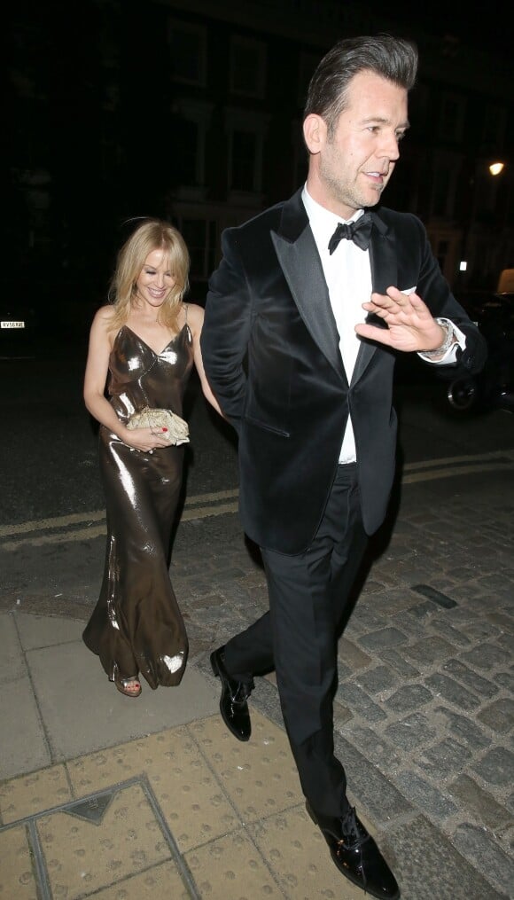 Kylie Minogue et son nouveau compagnon Paul Solomons (1ère sortie officielle du couple) - Arrivées à l'afterparty de la soirée "GQ Men Of The Year 2018" à la Fitzroy Gallery à Londres. Le 5 septembre 2018
