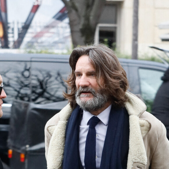 Frédéric Beigbeder, Sylvain Tesson - Obsèques de Philippe Tesson en l'église Saint-Germain-des-Prés à Paris, le 10 février 2023. © Christophe Clovis / Bestimage