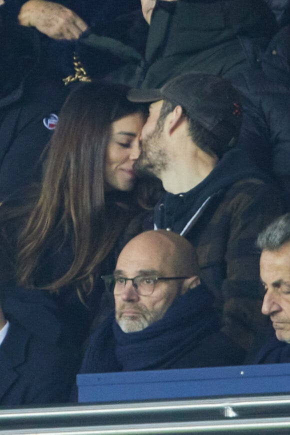 Exclusif - Louis Sarkozy et sa femme Natali Husic - People en tribunes du match de Ligue 1 Uber Eats "PSG contre Reims" (1-1) au Parc des Princes à Paris.