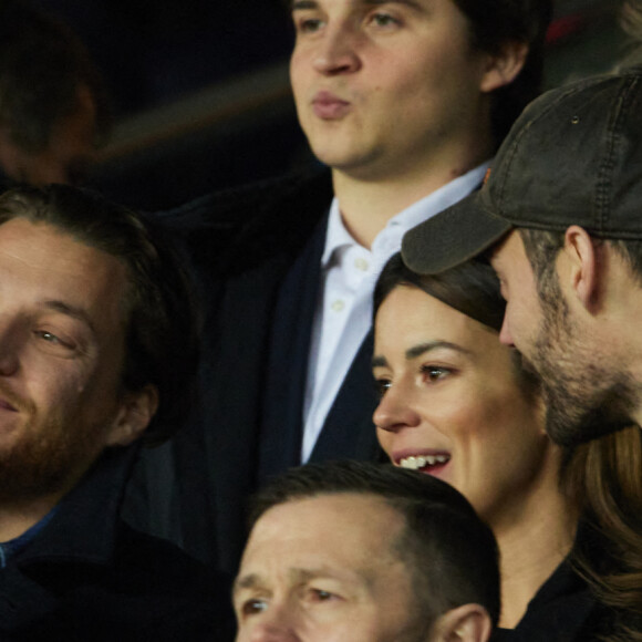 Exclusif - Jean Sarkozy, Louis Sarkozy et sa femme Natali Husic - People en tribunes du match de Ligue 1 Uber Eats "PSG contre Reims" (1-1) au Parc des Princes à Paris le 29 janvier 2023. 