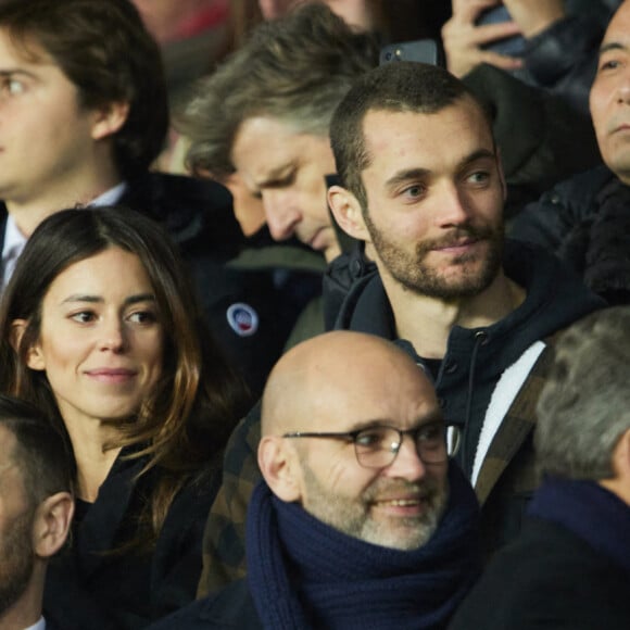 Exclusif - Jean Sarkozy, Louis Sarkozy et sa femme Natali Husic, Jean-Claude Darmon, Nicolas Sarkozy - People en tribunes du match de Ligue 1 Uber Eats "PSG contre Reims" (1-1) au Parc des Princes à Paris le 29 janvier 2023. 