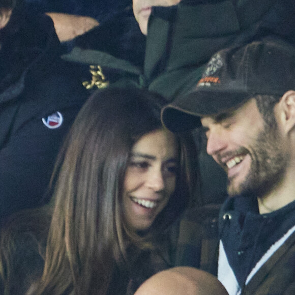 Exclusif - Louis Sarkozy et sa femme Natali Husic, Jean-Claude Darmon, Nicolas Sarkozy - People en tribunes du match de Ligue 1 Uber Eats "PSG contre Reims" (1-1) au Parc des Princes à Paris le 29 janvier 2023. 