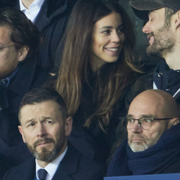 Exclusif - Jean Sarkozy, Louis Sarkozy et sa femme Natali Husic, Nicolas Sarkozy - People en tribunes du match de Ligue 1 Uber Eats "PSG contre Reims" (1-1) au Parc des Princes à Paris le 29 janvier 2023. 