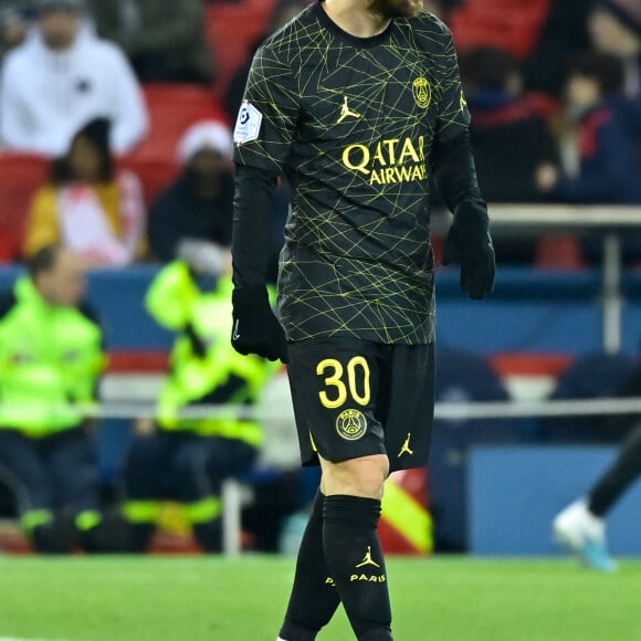 Lionel Leo Messi ( 30 - PSG ) - Match de Ligue 1 Uber Eats "PSG - Reims (1-1)" au Parc des Princes, le 29 janvier 2023. A l'occasion du Nouvel An chinois, les joueurs portent un maillot avec leurs noms floqués en mandarin.