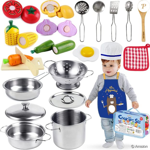Votre enfant va disposer de tous les ustensiles et légumes dont il a besoin avec ce set de cuisine Airlab