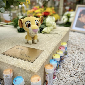 Sur Instagram, Eglantine Emeyé a partagé une image de la tombe de son enfant entourée de fleurs et de tubes de bulles à savon, sans doute le jeu préféré de Samy. Une petite peluche du personnage de Simba (du Roi Lion) a également été déposée non loin d'une photo de lui. Quant à l'épitaphe, elle se veut pour le moins sobre puisqu'on y lit simplement : "Samy, 17 ans"