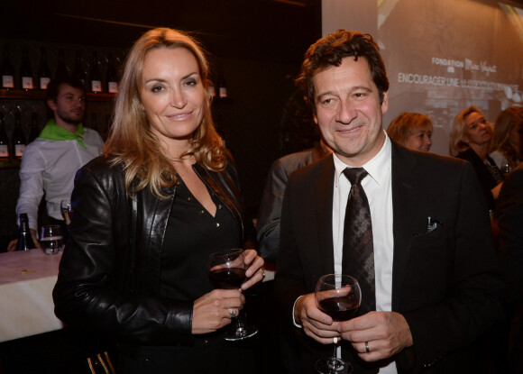 Exclusif - Laurent Gerra et sa compagne Christelle Bardet - Dîner pour la fondation Marc Veyrat au restaurant Victoria à Paris, France, le 21 novembre 2017.