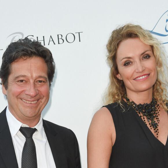 Laurent Gerra et sa compagne Christelle Bardet - Soirée du 90ème anniversaire de Line Renaud sur le Bateau Potel et Chabot "Pavillon Seine" à Paris le 2 juillet 2018. © Coadic Guirec/Bestimage