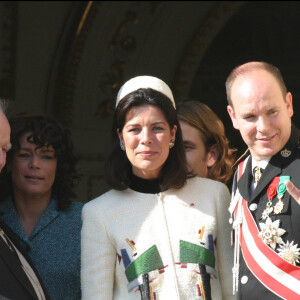 Le prince Rainier III de Monaco et ses enfants, Stéphanie, Caroline et Albert - Fête nationale de Monaco 2003.