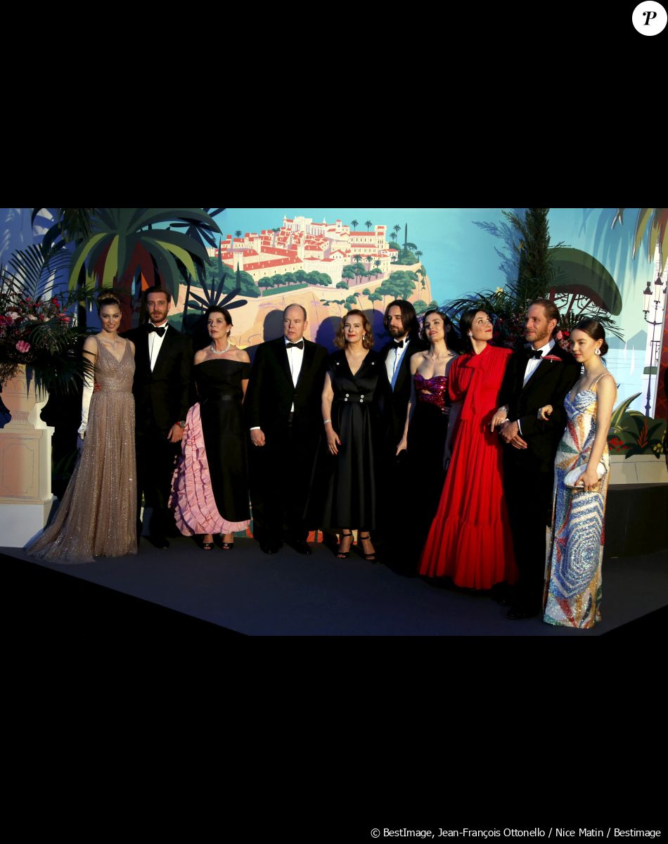 Pierre Casiraghi et sa femme Beatrice Borromeo, la princesse Caroline de Hanovre, le prince Albert II de Monaco, Carole Bouquet, Charlotte Casiraghi et son compagnon Dimitri Rassam, Andrea Casiraghi et sa femme Tatiana Santo Domingo, la princesse Alexandra de Hanovre - 65ème édition du Bal de la Rose donné au profit de la Fondation Princesse Grace sur le thème de la Riviera, une idée de K. Lagerfeld, à la Salle des Etoiles du Sporting Monte-Carlo à Monaco, le 30 mars 2019. © Jean-François Ottonello / Nice Matin / Bestimage